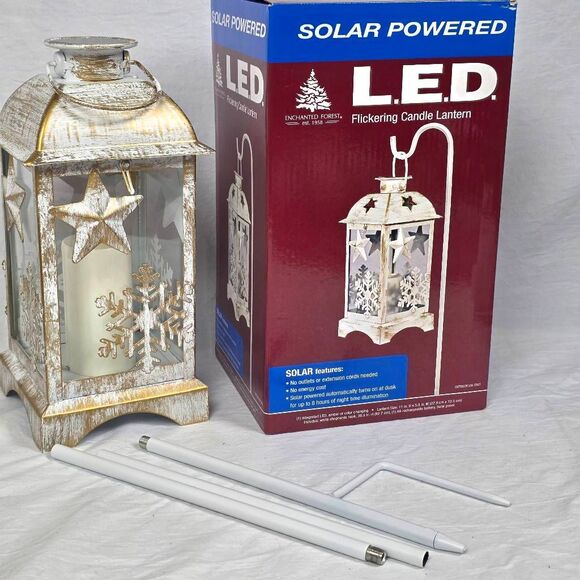 Enchanted Forest Solar LED Flicker Candle Lantern White - Picture 4 of 8